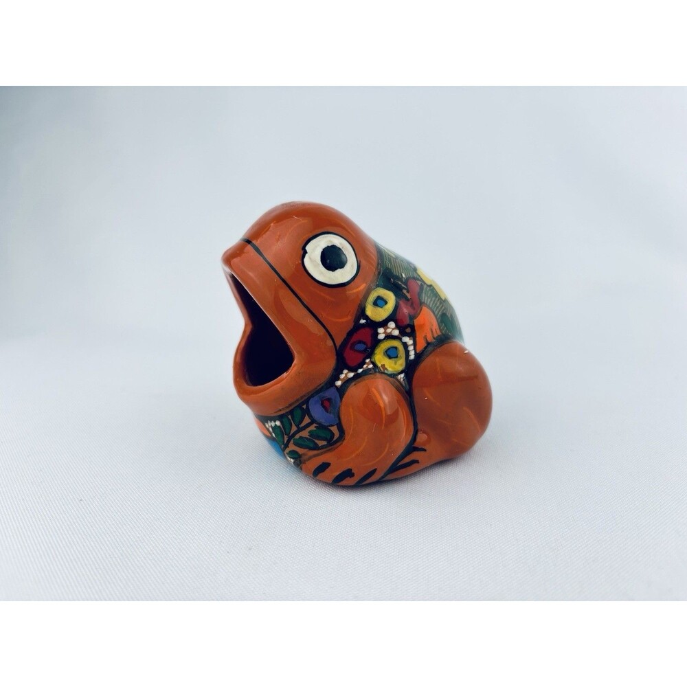 Mexican Folk Art Hand Painted Big Mouth Frog Ashtray Dish Bowl Hollow Trinket